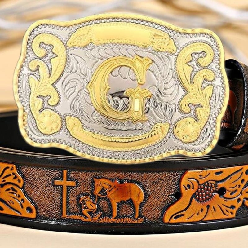 WMG Western Belt Buckle Initial Letters ABCDMRJ to Z Cowboy Belt Buckle, Rodeo Buckles for Men & Women Fits Up to 2 Inch Belts - Image 5